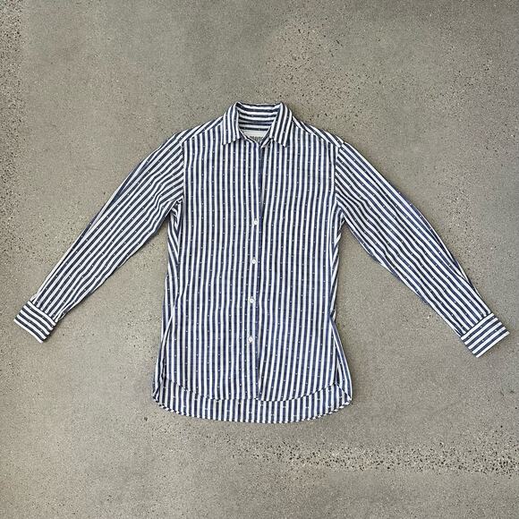 Grayson for Anthropologie Blue & White Stripped Button Down Shirt - Picture 1 of 6